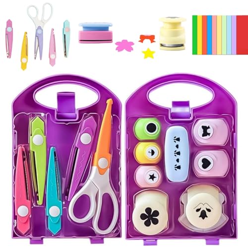 Genérico DIY Puncher Craft Set, Crafting Scrapbook Hole Punch Shapes Cutters Kit, Creative Tool with Scissors Design for Leaf Star Heart Flower Punch Projects