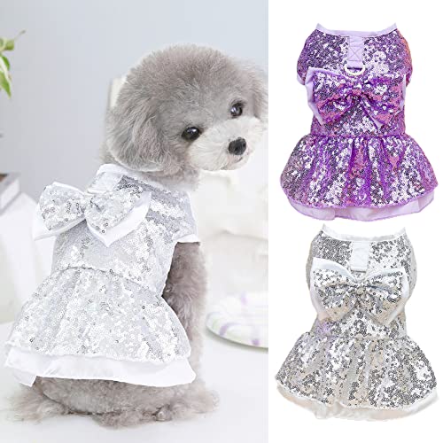 Spring Summer Pet Dress With Traction Ring, Shiny Eye-Catching Dog Dress, Pet Cat Dog Sequin Bowknot Dress, Pet Clothes For Small Medium Dogs Girl Silver Xl #TOP29