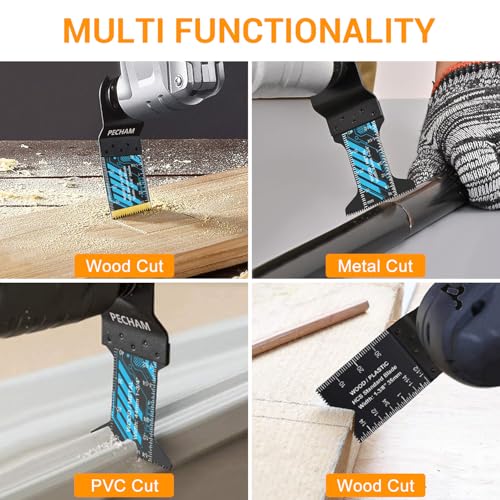 Image of PECHAM Oscillating Tool Blade, 34PCS Universal Wood Metal Oscillating Multitool Quick Release Saw Blades Fit Porter Cable Black & Decker Rockwell Ridgid Ryobi Milwaukee DeWalt Chicago Craftsman