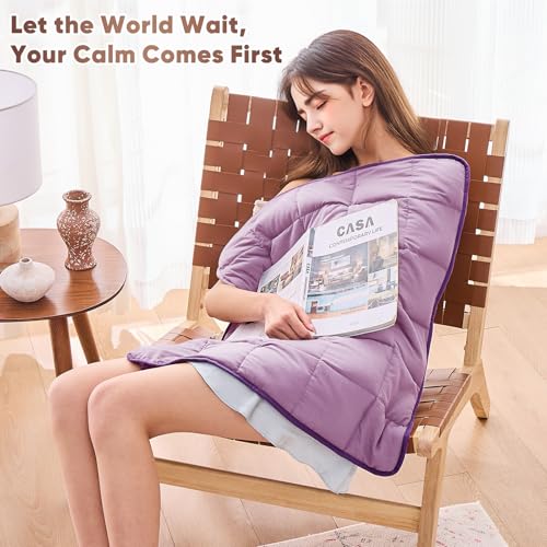 Purple Weighted Lap Blanket for Adults 7lbs, 24"x29" Cooling Heavy Throw Blanket, Portable Travel Weighted Blankets, Soft Small Blankets Gift for Sleeping