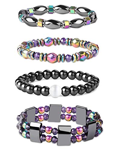 Jstyle 4Pcs Hematite Bead Bracelet for Men Women 8mm Stone Beads Bracelet Elastic