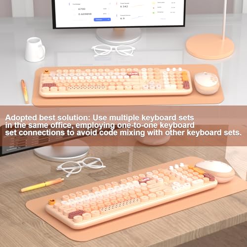 Image of Wireless Keyboard Mouse Combo, Keyboard and Mouse Set,104 Round Keys Colorful Wireless Typewriter for MacBook Windows Laptop Tablet Coffee