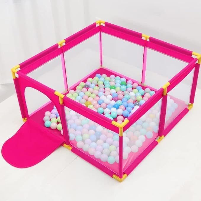 Image of Baby Playpen with Balls - Portable Play Yard with Mesh Panels for Safety & Visibility, Indoor /Outdoor Toddler Activity Fence for Boys & Girls (Pink)