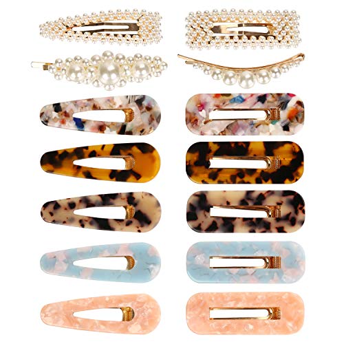 Hair Clips for Women Girls, 4 Pack Pearl Hair Clip, 10 Pack Acrylic Resin Hair Clips, Handmade Non-slip Hair Barrettes Fashion Geometric Alligator Hair Clips Pins for Ladies