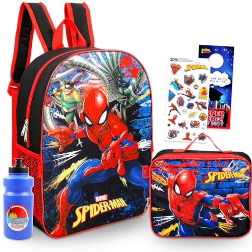 Spiderman Backpack with Lunchbox Set - Bundle with 16