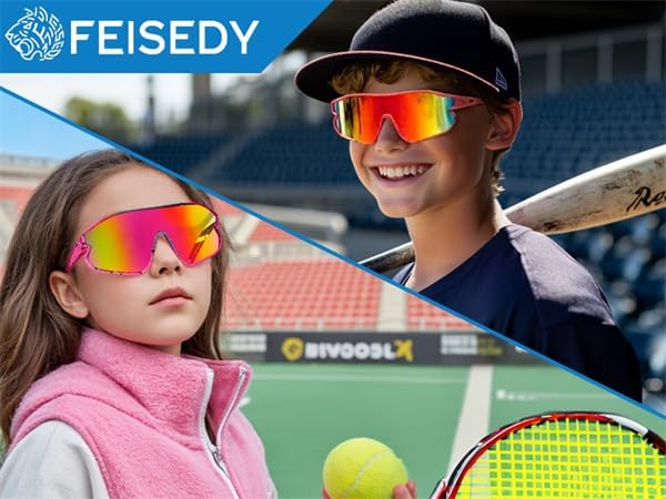 Miniatura 2 de FEISEDY Gafas de sol unisex para jóvenes, gafas de sol de béisbol y tenis, UV400 deportivas para niños y niñas, pantallas de ciclismo B4064