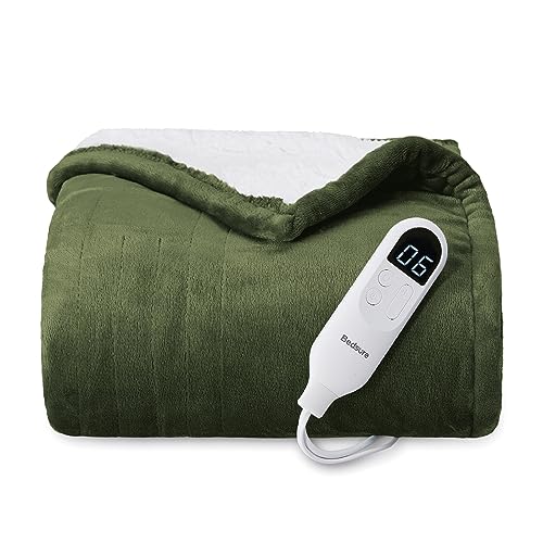 Image of Bedsure Heated Blanket Throw Blanket - Fast Heating Electric Blanket, Soft Flannel Throw with 6 Time Settings(Up to 10H), 6 Heating Settings, Gifts for Grandma Grandpa Seniors (50 inchx60 inch, Olive Green)