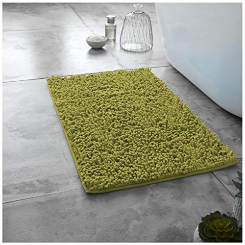 GAVENO CAVAILIA Luxury 2 Piece Loop Bath Mat Anti Slip Pedestal Set, Extra Absorbent 100% Microfiber Chenille Bathroom Toilet Rug, Regular (50x80, 50x40 cm), Green, Microfibre