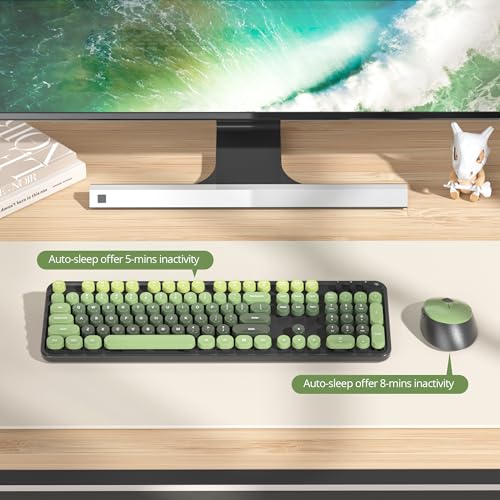 SOLIDEE Wireless Keyboard and Mouse Combo,Retro Typewriter Keyboard,2.4GHz Round Keycap Computer with Number Pad,104 Keys Full Size Ergonomic(US Layout QWERTY)(DarkGreen Gradient) - Image 3
