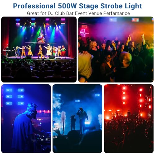 Image of LED Stage Strobe Light - 500W 960 LEDs RGBW DJ Strobe Light with 16 Zones Chasing by DMX RDM Control Sound Activated Auto Play Uplight for Event Club Bar Party Show Wedding Band Lighting