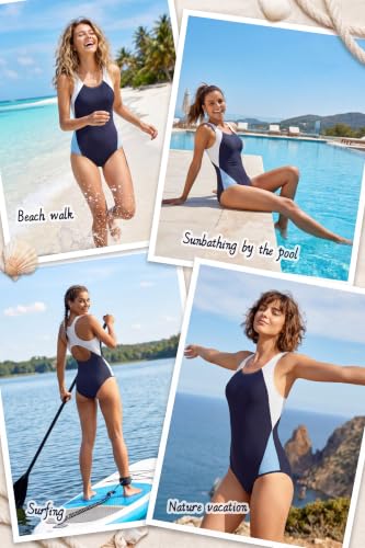 Image of Beautikini Period Swimwear One Piece Leakproof Menstrual Swimsuit Racerback Color Block Bathing Suit for Teen Girls Women