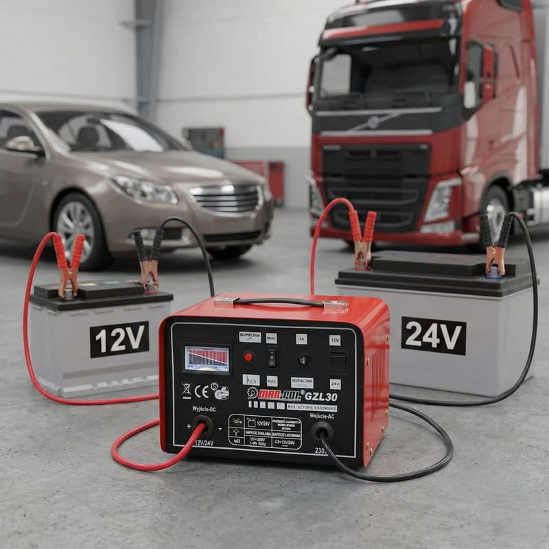 Image of IMJ-Global Portable Battery Charger for Car and Motorcycle Lead Acid Batteries (12V-24V | 30-180Ah) Professional Car Charger with Quick Charge Overheat Protection
