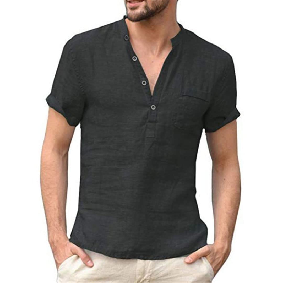 Camiseta de manga corta para hombre, de algodón y lino, informal, para hombre, ver fotos, L