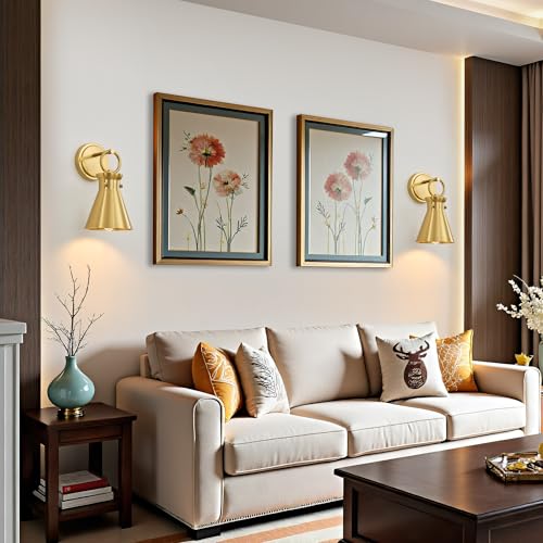 Image of Gold Wall Sconces for Bathroom, Modern Vanity Light Fixtures, Wall Mount Lighting Farmhouse Wall Lights with 6 Inch Metal Lampshade for Bedroom Living Room Mirror Kitchen (Gold Metal, 2 Pack)