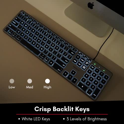 Macally Backlit Mac Keyboard Wired - Quiet, Sleek, And Functional - 3 Brightness Levels, 107 Keys - 5Ft Usb Wired Apple Keyboard - Backlit Wired Keyboard For Mac, Imac, Macbook Pro/Air - Space Gray #TOP4