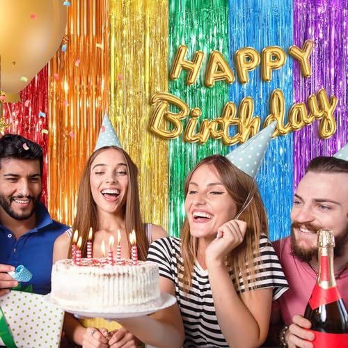 Image of Rainbow Fringe Curtain Party Streamers 4Pack 3.3 x 8.3 Ft Foil Fringe Backdrop Curtains for Birthday Wedding Bridal Baby Shower Holiday Tinsel Streamers Rainbow Party Decorations Door Streamer