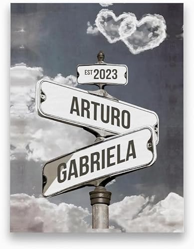 Miniatura 24 de Letreros vintage personalizados con nombre y fecha, lienzo o póster de arte callejero de boda, póster para parejas, Awesometik, letrero de calle