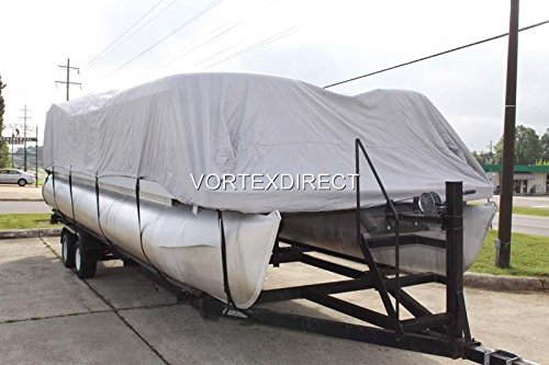 New Grey 22 Ft Vortex Ultra 5 Year Canvas Pontoon/Deck Boat Cover, Elastic, Strap System, Fits 20'1" Ft To 22' Long Deck Area, Up To 102" Beam #TOP1