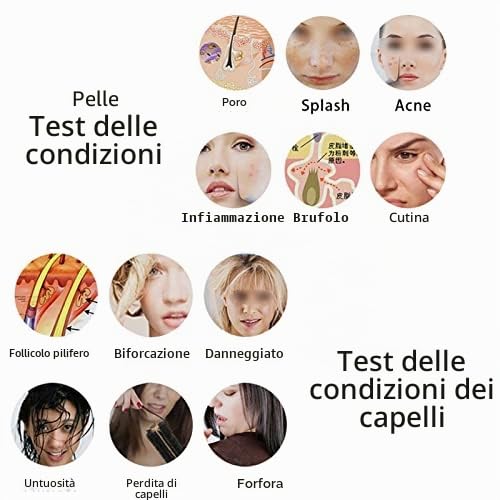 Analizzatore di Capelli per Diagnosi della Pelle,50X 200X,Rilevatore di umidità con Ingrandimento Dell'olio del Follicolo Pilifero Ricaricabile Analizzatore di Pigmenti della