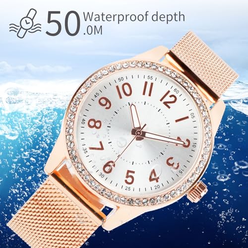 Image of Women's Watches Ladies Analog Quartz Wrist Watch with Stylish Crystal Diamonds for Women Girls(Rose Gold)