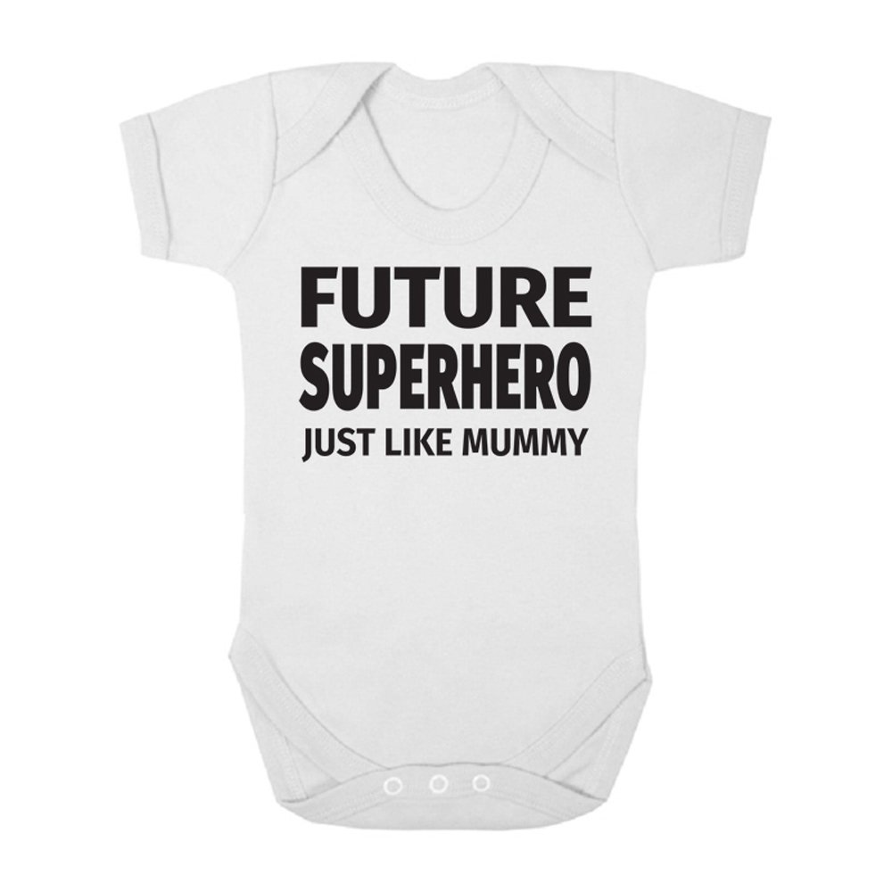 Future Superhero Just Like Mummy Cute Boys and Girls Baby Vest Bodysuit (6-9 Months, White)