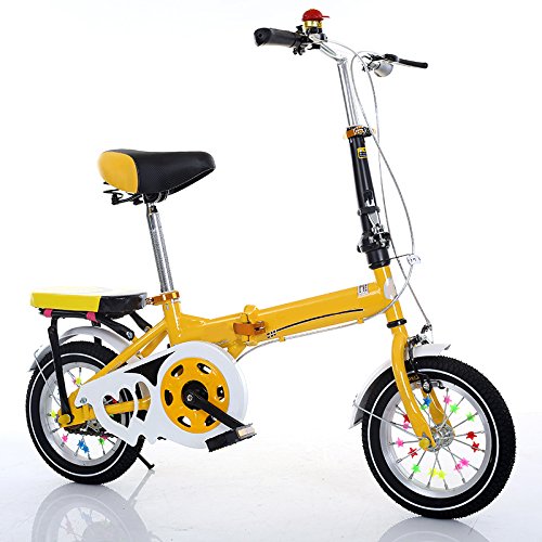ZCRFY Vélo Sécurisé Enfants Vélos Garçons Filles Étudiants en Bas Âge Enfants Bébé Pliable Mâle Et Femelle À Haute Teneur en Carbone en Acier Anti-dérapant Pneu Réglable,Yellow-16Inches