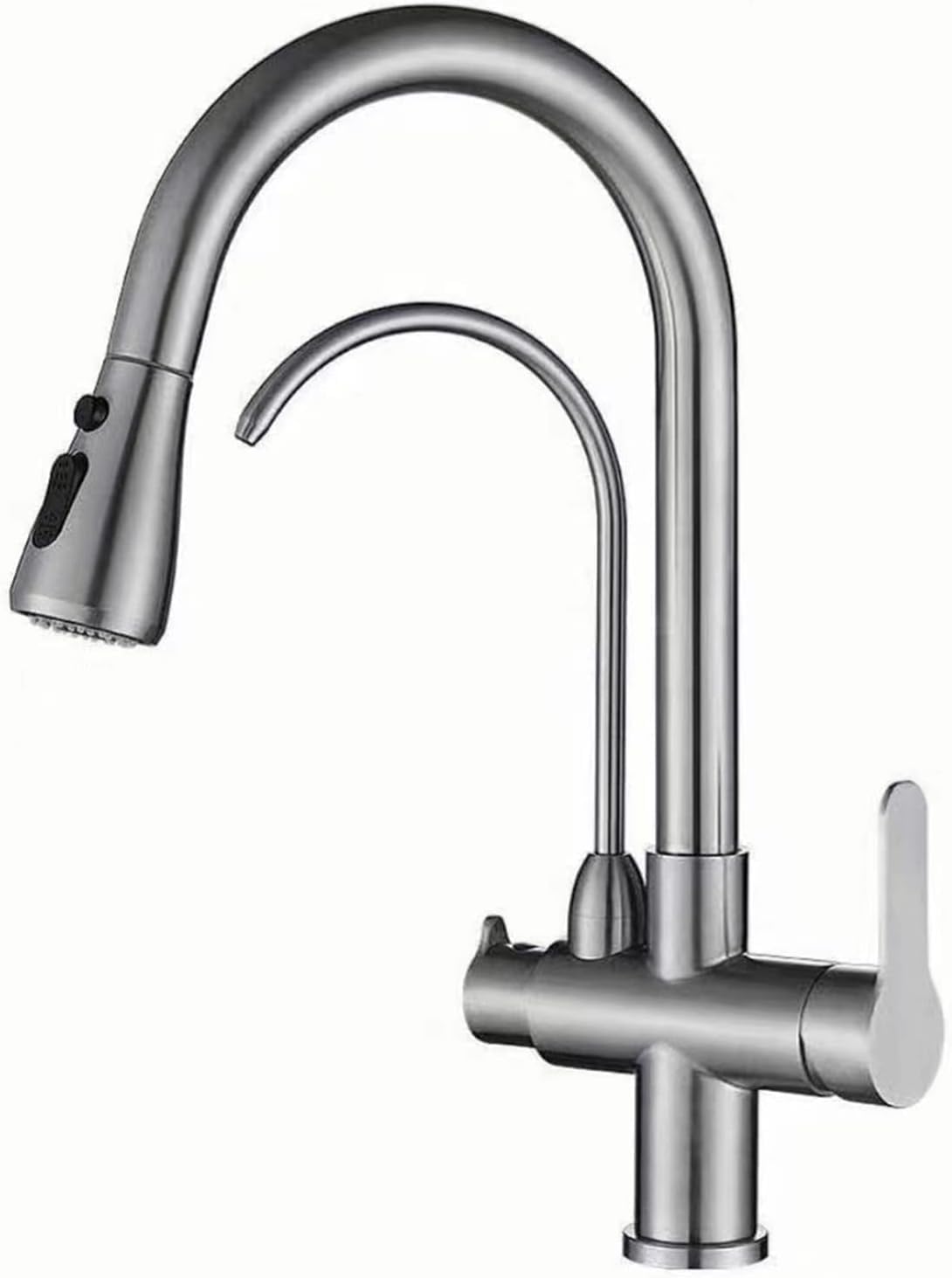 Robinet cuisine 3 voies extensible mitigeur évier filtre à eau 360° nickel brossé