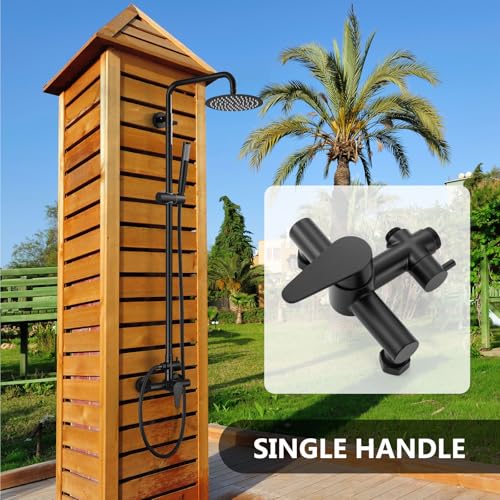 Outdoor Shower Kit,Outdoor Shower Fixtures Faucet System Single Handle Brass Valve,8 Inch Rainfall Shower Head and Handheld Spray Dual Function Wall Mount SUS304 Matte Black - Image 3