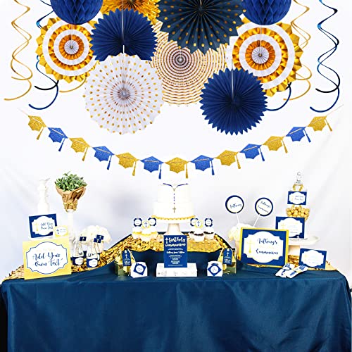 Banner-Streamers de formatura de decorações de festa azul marinho dourado - 18 peças kits 2025 guirl