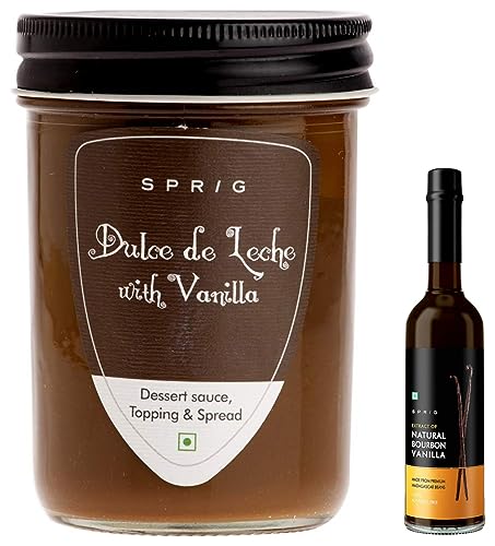 Image of S P R I G All Natural Bourbon Vanilla Extract Bottle, 50 ml & Dulce De Leche with Vanilla, 290 g