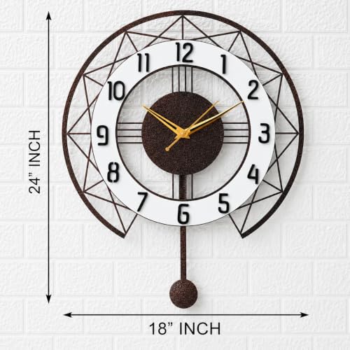 Image of Decorative Metal Wall Clock with Pendulum for Living Room | Modern Stylish Wall Clock for Bedroom, Hall, Office & Home Decor | Luxury Designer Analog Wall Clock (Antique Copper 18 Inch)