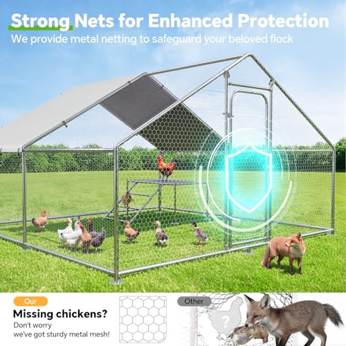 Image of 13.2x9.9 FT Large Metal Chicken Coop, Walk-in Poultry Run Enclosure