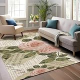 Vintage Pink Roses Rug for Living Room - 5x7 Area Rug Washable Non-Slip Rugs for Bedroom Throw Cute Soft Kids Nursery Rug,Capet for Classroom Dorm Entryway Office Dining Room
