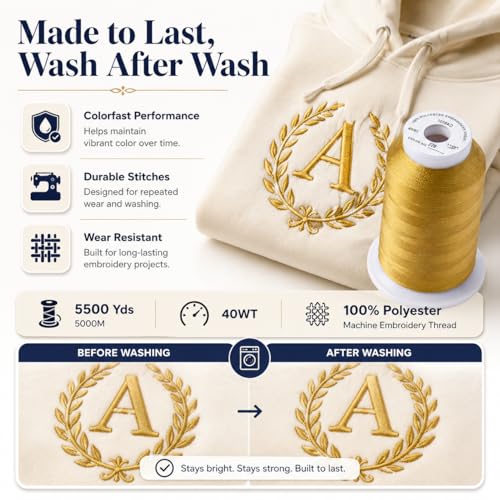Image of Simthread Embroidery Machine Thread 5000M 40WT Polyester, Khaki 348 | 5000M 40WT polyester thread feeds smoothly for home or commercial embroidery projects.