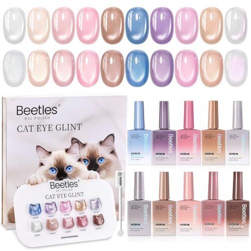 Beetles Glitter Cat Eye Gel Nail Polish Set, 10 Colors, 15ml Each, Magnetic