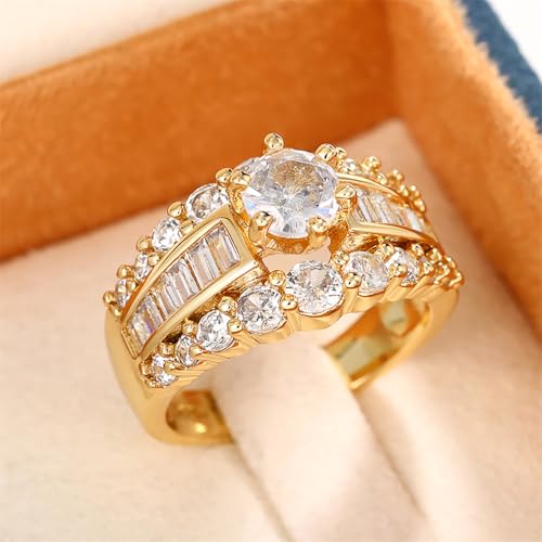 Luxury Lady Gold Color Wedding Bands Rings Fashion Brilliant Cubic Zirconia Accessories for Engagement3
