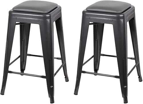 Miniatura 255 de GIA Taburete de mostrador sin respaldo de 24 pulgadas, cantidad de 4, bronce con asiento de madera clara Negro -,Café,Gris,gris, (Gun