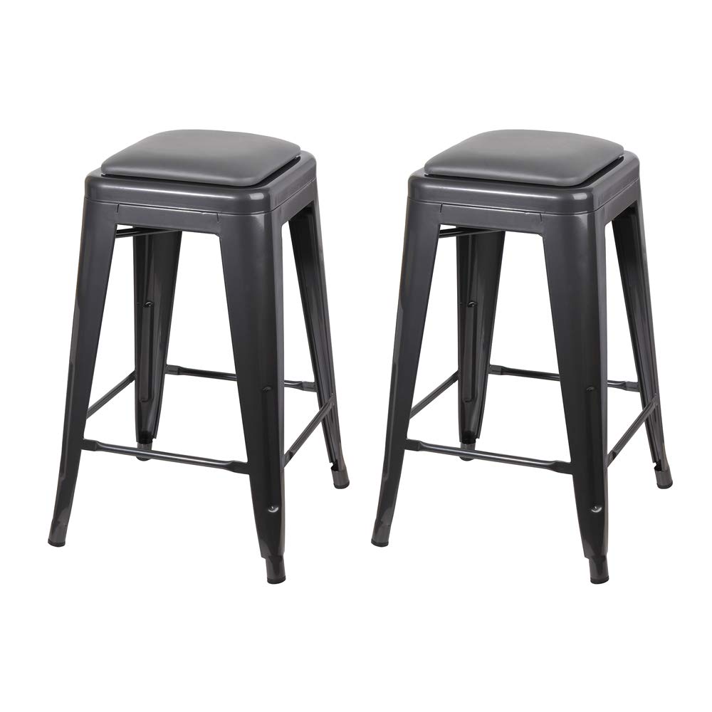 GIA 24-Inch Backless Counter Height Stool, 2-Pack, Gun Gray/Gray Faux Leather Seat