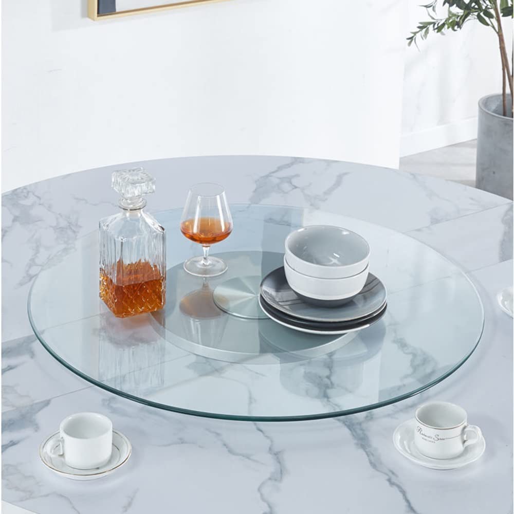 Plateau tournant de table en verre trempé 91 cm et plateau de service silencieux alu