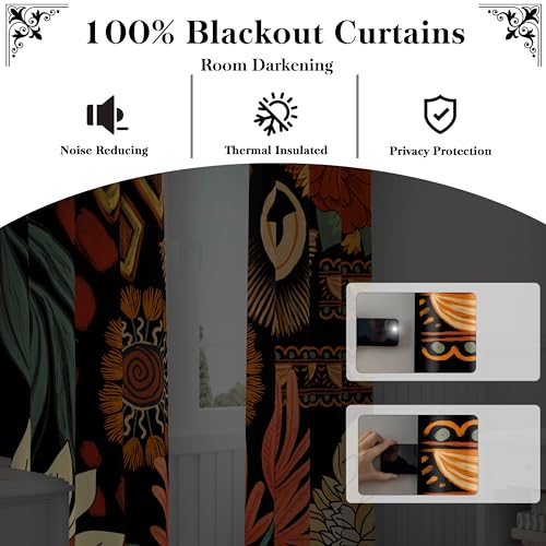 Image of Tyrot Black Floral 100% Blackout Curtains for Bedroom, 52W x 72L,2 Panels