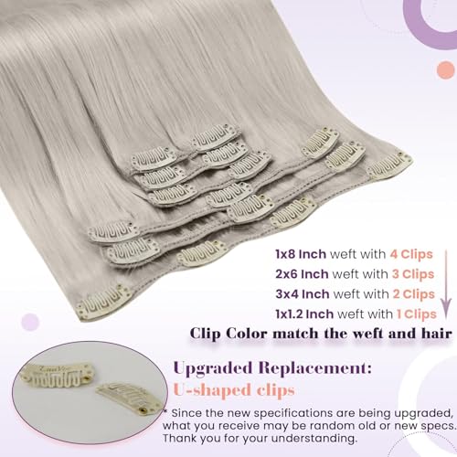 Image of LaaVoo Clip in Hair Extensions Real Human Hair Blonde Clip in Hair Extensions for Women Double Weft Clip ins Hair Extension Human Hair Platinum Blonde 18 Inch 7pcs /135g