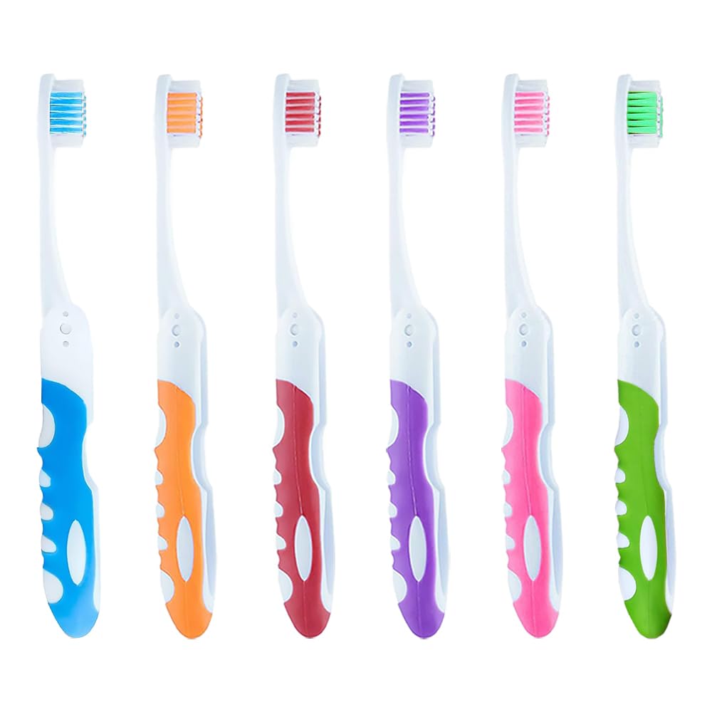 TRKETK 6 Pcs Travel Toothbrush, Portable Soft Bristle, Foldable, Multicolor, Adult, Multicolour, 1 count (Pack of 6)