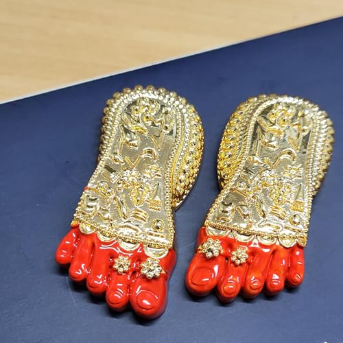 Image of ARNAVIRA Real 24K Gold Plated with Red Paint Finish Maa LakshmiJi Charan Paduka | Maa Lakshmi Feet for Pooja Room /Return Gift & House Warming