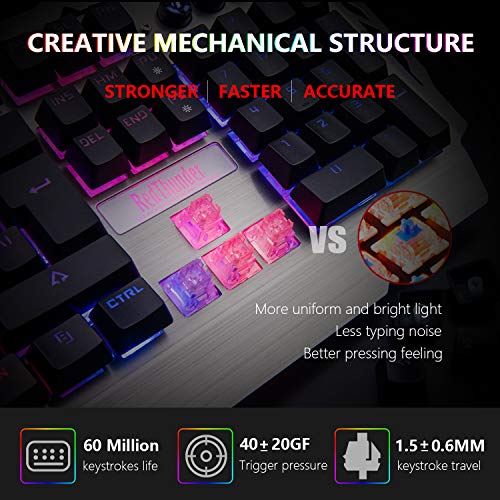 RedThunder K900 Gaming Keyboard, RGB Backlit Semi-Mechanical with Wrist Rest, Water-Resistant USB Wired Hybrid Ergonomic, Teclado Gamer for Desktop Computer PC Mac PS4 - Image 3