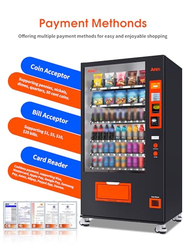 Image of Afen Commercial Vending Machine with Bill & Coin Acceptor and Card Reader, 60 Slot Refrigerated Beverage Snack Combo Vending machine for Business, Durable Cashless Drink Vending in Bulk