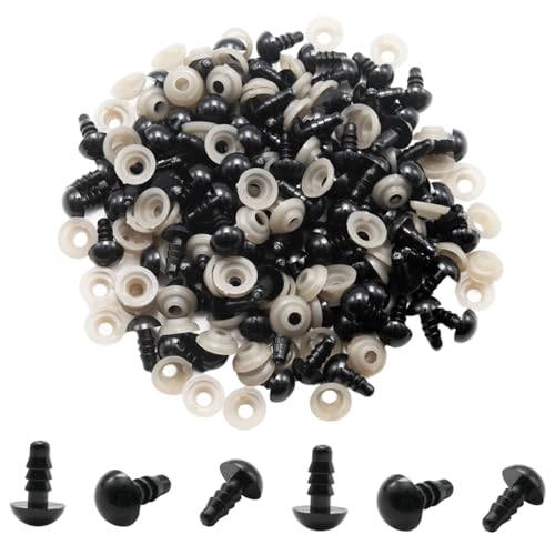 Funstreet 100 Pcs Black Safety Eyes with Washers 6mm Solid Plastic Safety Eyes for Stuffed Animals Dolls DIY Making