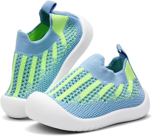 STESHWK Baby Boy & Girl Non-Slip Toddler Walking Shoes with Casual Lightweight Breathable Mesh Soft Sole Sneakers Cotton Silicon Rubber Socks (Toddler Kids Shoe = Size 13.5CM, Blue)