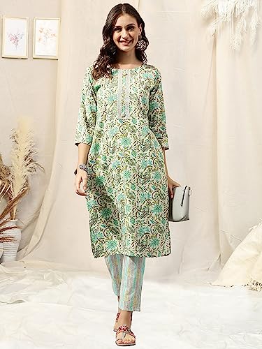 Image of MIRCHI FASHION Women's Straight Fit Fancy Rayon Jaipuri Foil Printed Kurta Set with Plazzo Pant