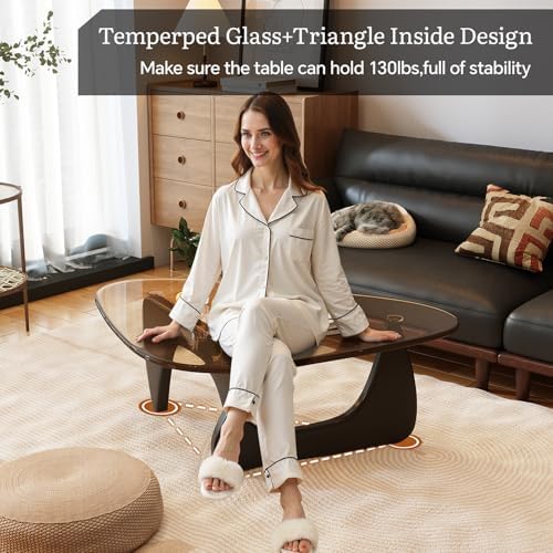 JCAJCA mid century modern coffee table walnut transparent glass top closeup