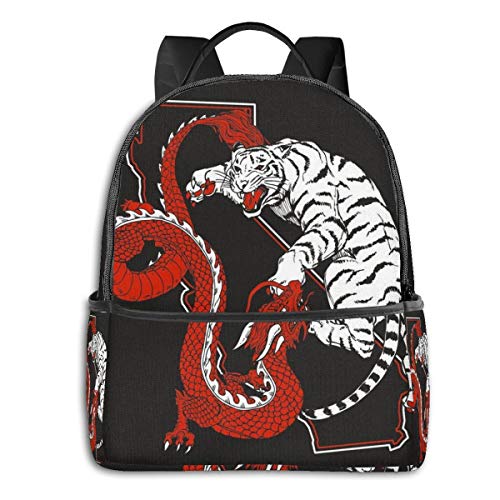 Backpack Yin Yang Dragon Tiger Fight Chinese Style Backpack Lightweight Portable Travel Bag Eco-Friendly School Bag Vivid Laptop Bag with Adjustable Strap for Traveling and Storage